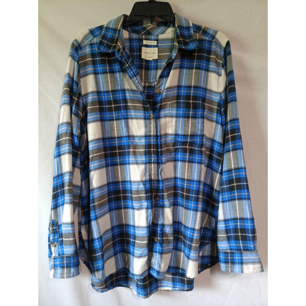 American Eagle Womens Green Blue AHH Mazingly Soft Boyfriend Flannel Shirt Large